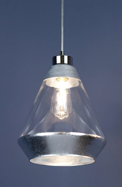 Lampa Wisząca Mistral 1xE27 Max.60W Chrom Metal/Przezroczysty Kabel PCV/Srebrno-Przezroczyste Szkło 15840128