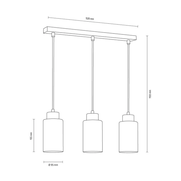 Meno Pendant Lamp 3xE27 Max.60W Black Metal/Transparent PVC Cable/Multicolor Glass 1030420220760