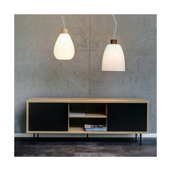 Lampa Wisząca Piro 1xE27 Max.60W Dąb Olejowany/Przezroczysty Kabel PCV/Szkło Białe 9824074