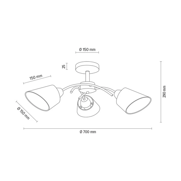 Mette Ceiling Lamp 3xE27 Max.40W Chrome Metal/White Fabric Shade 8341328