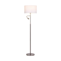 Eros Floor Lamp 1xE27 Max.60W 1xLED Integrated 160lm 3000K 3W Satin Metal/White Fabric Shade/Transparent PVC Cable 1232127