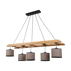 Eskalo Pendant Lamp 5xE27 Max.25W Stained Pine Brown/Black Metal/Black PVC Cable/Natural Linen with black ribbon Shade 7739551