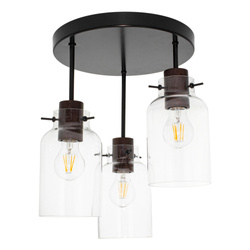 Alessandro Ceiling Lamp 3xE27 Max.60W Walnut Beech Wood/Black Metal/Transparent Glass