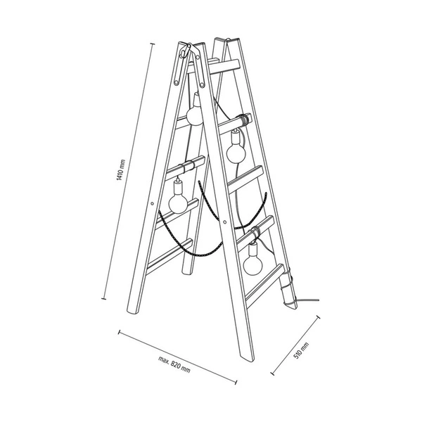 Lampa Podłogowa Eskalo 4xE27 Max.15W LED Bejcowana Sosna na Orzechu/Czarnym Metalu/Czarnym Kablu PCV 1219456