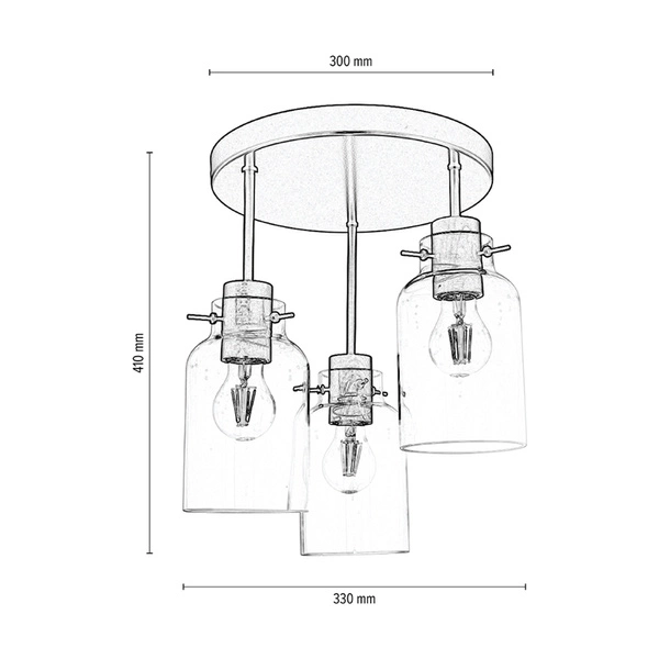 Lampa Sufitowa Alessandro 3xE27 Max.60W Drewno Buk Orzech/Czarny Metal/Szkło Przezroczyste 4030419020867