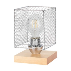 Norman Wood Table Lamp 1xE27 Max.25W Birch Wood/Chrome Metal/Transparent PVC Cable 9175960