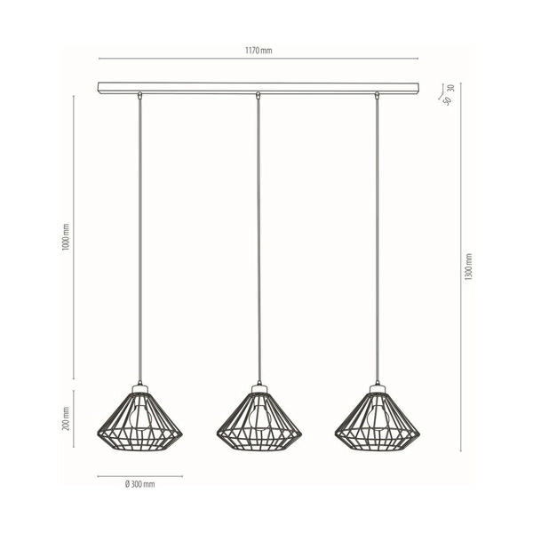 Raquelle Pendant Lamp 3xE27 Max.60W Oiled Oak/Black Metal/Black PVC Cable 187119304