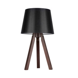 Tripod Table Lamp 1xE27 Max.40W Walnut Beech Wood/Transparent PVC Cable/Black Fabric Shade 6115076