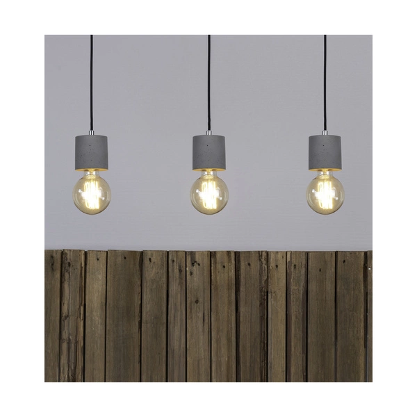 Mocna lampa wisząca 3xE27 Max.60W Szary beton/Czarny kabel z tkaniny 7169336L