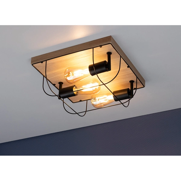 Netuno Wall/Ceiling Lamp 3xE27 Max.15W LED Oiled Oak/Black Metal 92043374