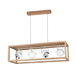 Roy Pendant Lamp Incl.4xLED GU10 5W Oiled Oak/White Metal/Transparent PVC Cable