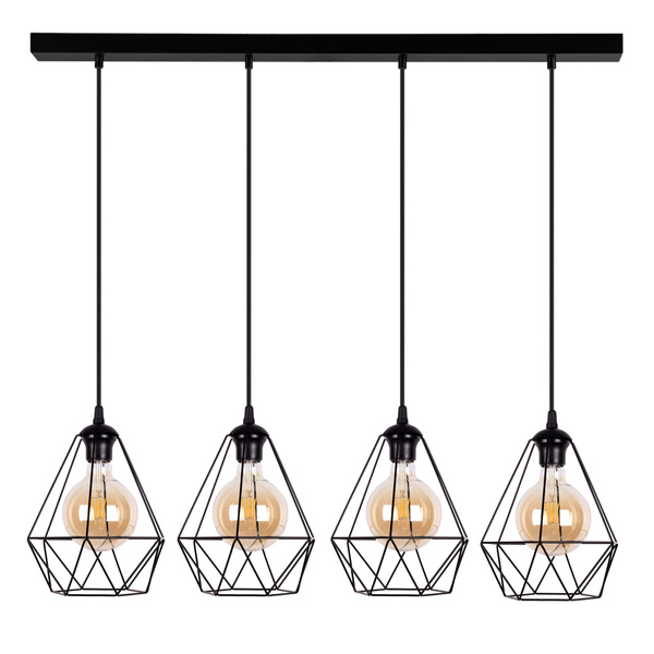 Diament Pendant Lamp 4xE27 Max.60W Black Metal/Black PVC Cable