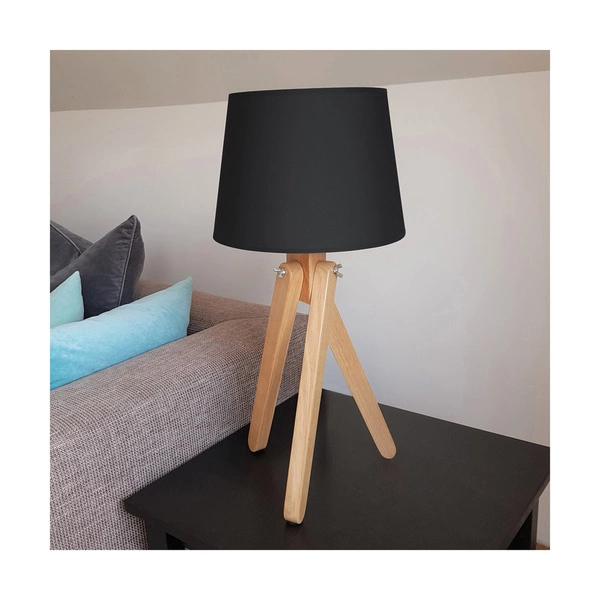 Rune Table Lamp 1xE27 Max.40W Oiled Oak/Transparent PVC Cable/Black Fabric Shade 6315074
