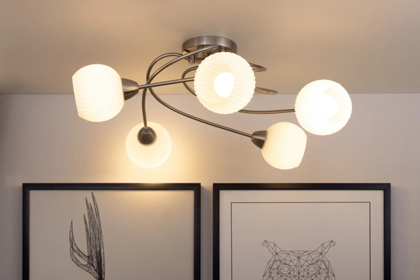 Pavia Ceiling Lamp 5xE27 Max.60W Satin Metal/White Glass 8270527