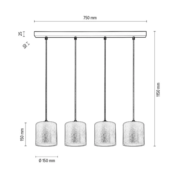 Ora Pendant Lamp 4xE27 Max.25W Black Metal/Transparent PVC Cable/Gold Fabric Shade 962041421