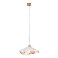 Hattu Floral Pendant Lamp 1xE27 Max.40W Oiled Oak/Black Fabric Cable/Gray Fabric and Multicolor Silk Shade 1614719174