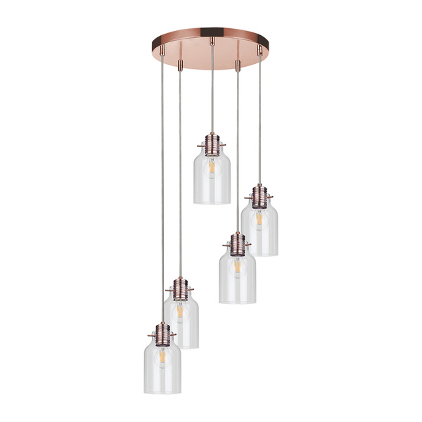 Alessandro Pendant Lamp 5xE27 Max.60W Copper Metal/Transparent PVC Cable/Transparent Glass