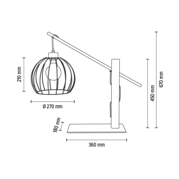 Mandarine Table Lamp 1xE27 Max.60W Walnut Beech Wood/Black Metal/Black Fabric Cable 85034904