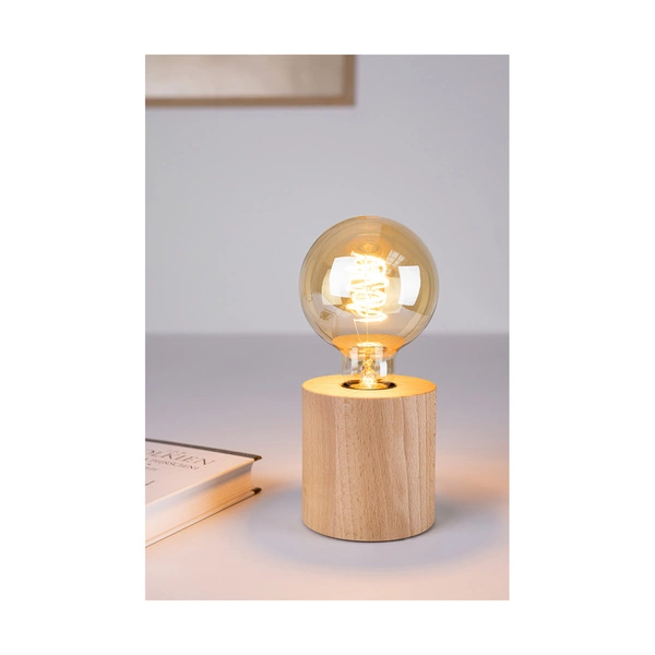 Trongo Round Table Lamp 1xE27 Max.25W Beech Wood/Black PVC Cable 7013309500000