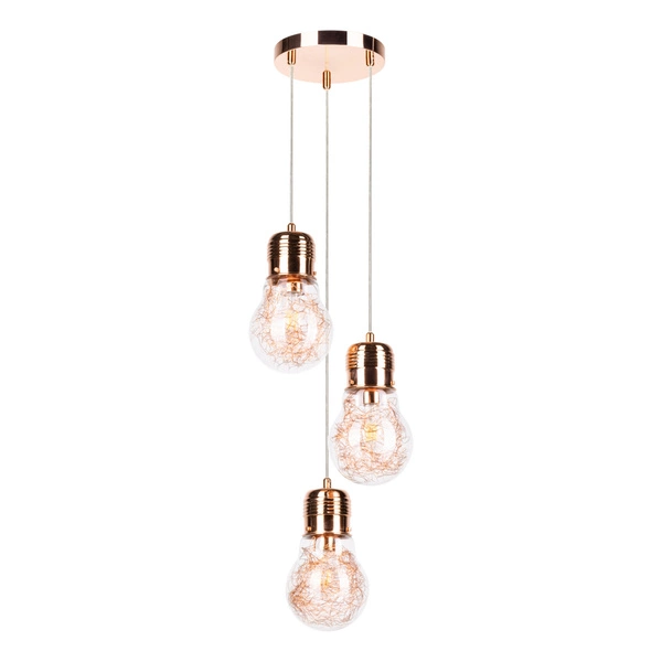 Bulb Pendant Lamp 3xE27 Max.60W Copper Metal/Transparent PVC Cable/Transparent Glass 2820313