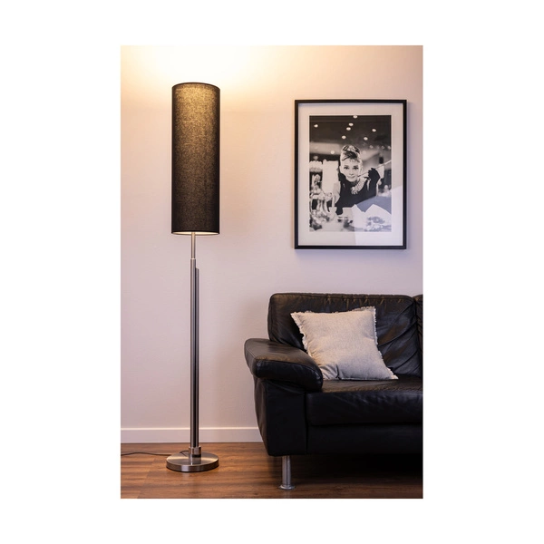 Eleganta Floor Lamp Incl. LED Integrated 1800lm+500lm 3000K 22W Satin Metal/Black Fabric Cable/Black Fabric Shade 15922227