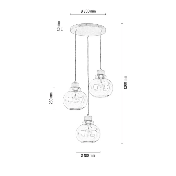 Serena Pendant Lamp 3xE27 Max.60W Oiled Oak/Black PVC Cable/Brown Glass 9741374