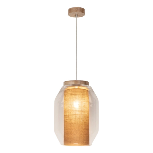 Vaso Jute Pendant Lamp 1xE27 Max.15W LED Oiled Oak/Transparent PVC/Transparent/Beige 179010174