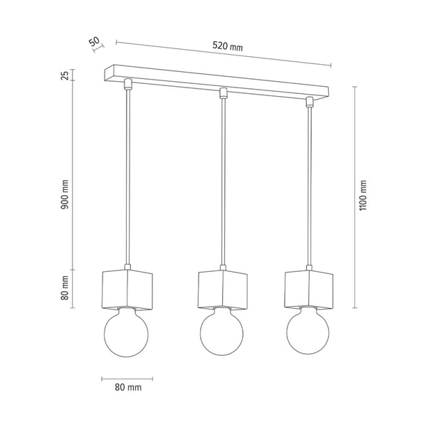 Kwadratowa Lampa Wisząca Trongo 3xE27 Max.60W Dąb Olejowany/Antracyt Tkanina Kabel 7161374L