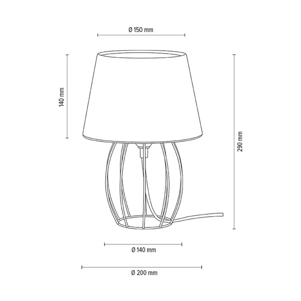 Merano Table Lamp 1xE27 Max.25W Black Metal/Black PVC Cable/White Fabric Shade 7566104