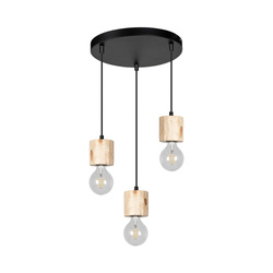 Pino Pendant Lamp 3xE27 Max.60W Natural Pine/Black Metal/Black PVC Cable