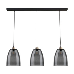 Asmara Pendant Lamp 3xE27 Max.60W Oiled Oak/Black Metal/Black PVC Cable/Smoked Glass 5500032