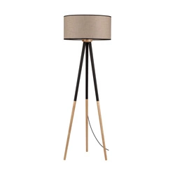 Panda Floor Lamp 1xE27 Max.60W Black-Birch Wood/Black PVC Cable/Natural Linen with black ribbon Shade 6016408310025