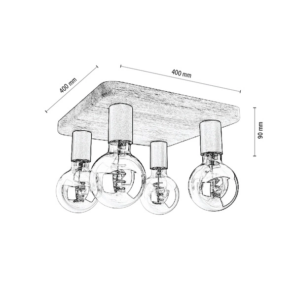 Tamea Ceiling Lamp 4xE27 Max.60W Oiled Oak/Black Metal 2037419800000