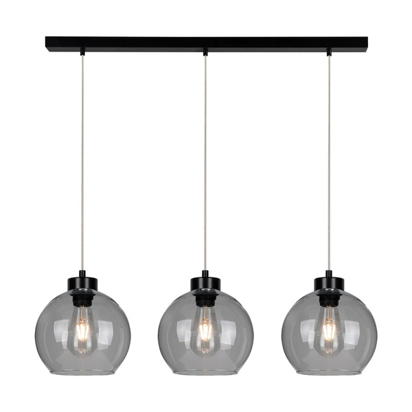 Canberra Pendant Lamp 3xE27 Max.60W Black Metal/Transparent PVC Cable/Smoked Glass 5500056