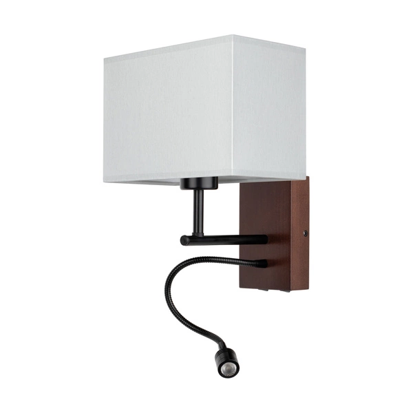 Sonar Wall Lamp 1xE27 Max.25W Incl. 1xLED Integrated 110lm 4000K 2,5W Walnut Beech Wood/Black Metal/Gray Fabric Shade 5733976