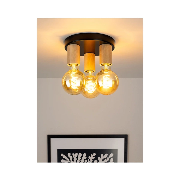 Notri Ceiling Lamp 3xE27 Max.15W LED Birch Wood/Black Metal 4036018200000