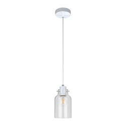 Alessandro Pendant Lamp 1xE27 Max.60W White Metal/White PVC Cable/Transparent Glass