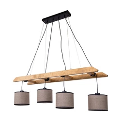 Eskalo Pendant Lamp 4xE27 Max.25W Stained Pine Brown/Black Metal/Black PVC Cable/Natural Linen with black ribbon Shade 7739451