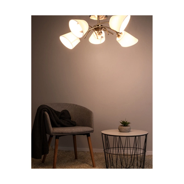Lampa sufitowa Mette 5xE27 maks. 40W satynowy metal/biały klosz z tkaniny 8341527