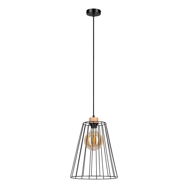 Swan Pendant Lamp 1xE27 Max.60W Oiled Oak/Black Metal/Black PVC Cable