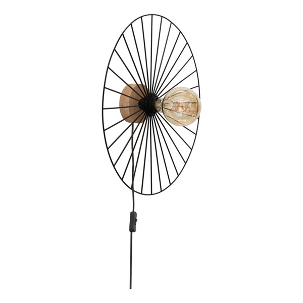 Antonella Wall Lamp 1xE27 Max.25W Oiled Oak/Black Metal/Black Fabric Cable 289249174
