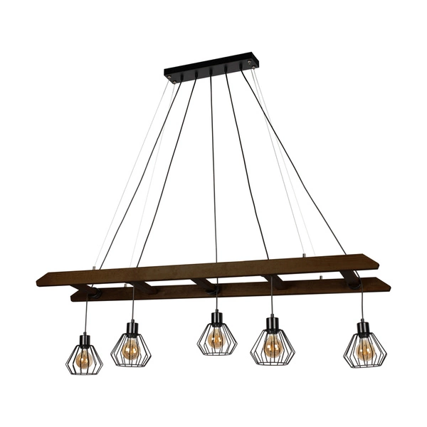 Eskalo Pendant Lamp 5xE27 Max.60W Stained Pine on Walnut/Black Metal/Black PVC Cable 7229556