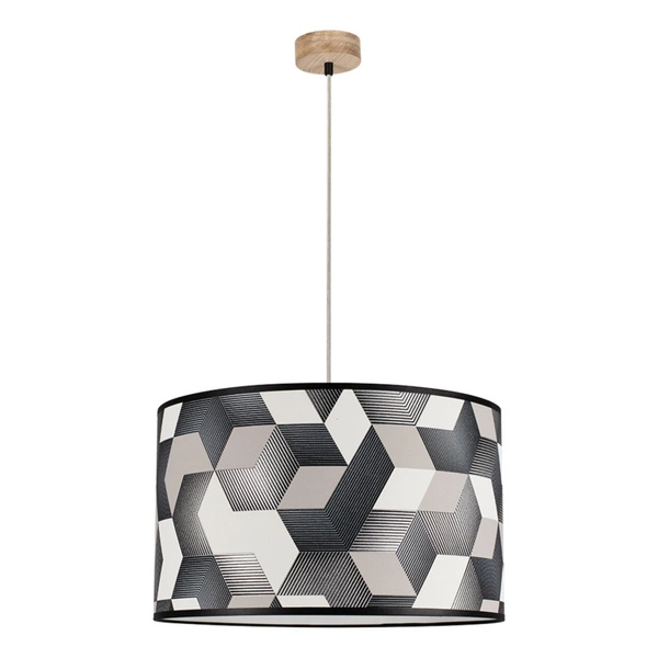 Espacio Pendant Lamp 1xE27 Max.60W Oiled Oak/Transparent PVC Cable/Multicolor Wallpaper 16480174