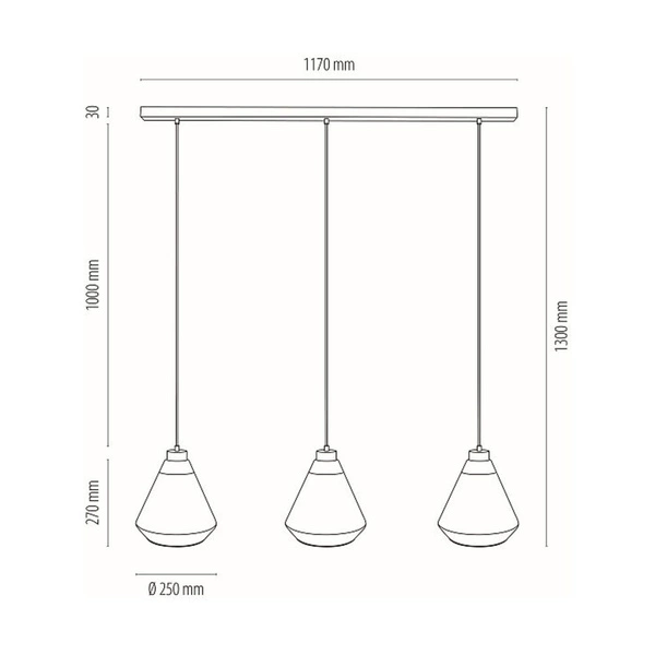 Mistral Pendant Lamp 3xE27 Max.60W Black Metal/Transparent PVC Cable/Gold-Transparent Glass 15820304