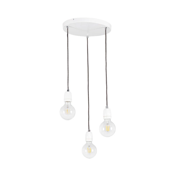 Porcia Pendant Lamp 3xE27 Max.60W White Metal/White Ceramics/Anthracite Fabric Cable