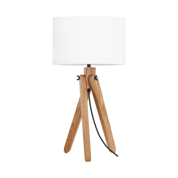 Rune Table Lamp 1xE27 Max.40W Oiled Oak/Black PVC Cable/White Fabric Shade 7017407811285