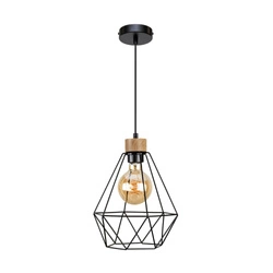 Diament Pendant Lamp 1xE27 Max.60W Oiled Oak/Black Metal/Black PVC Cable 21822104