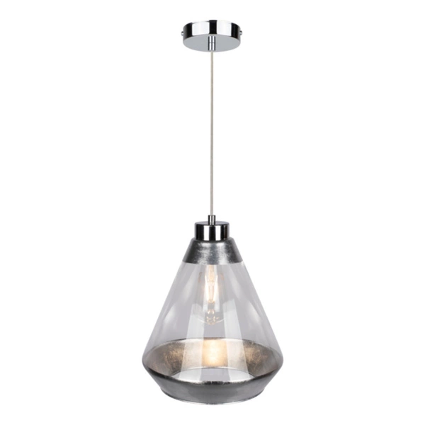 Lampa Wisząca Mistral 1xE27 Max.60W Chrom Metal/Przezroczysty Kabel PCV/Srebrno-Przezroczyste Szkło 15840128
