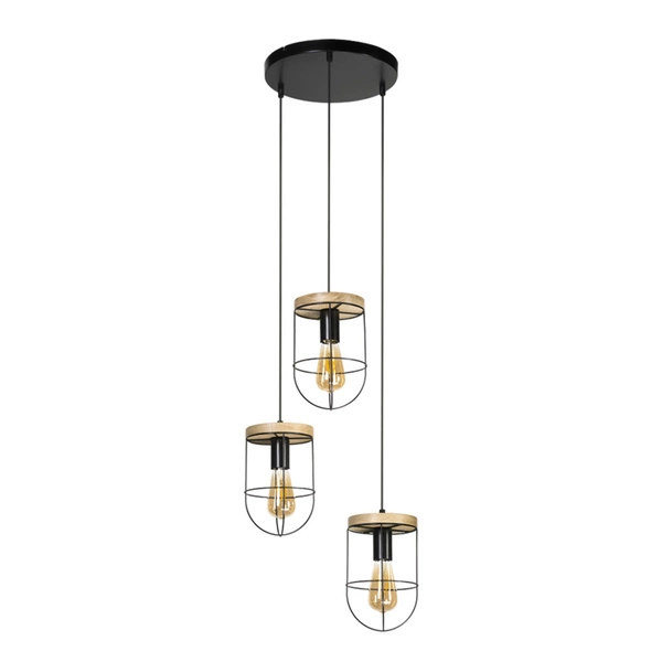 Netuno Pendant Lamp 3xE27 Max.60W Oiled Oak/Black Metal/Black PVC Cable 184159304R