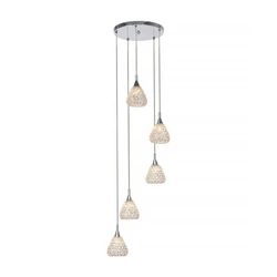 Vegas Pendant Lamp 5xG9 Max.33W Chrome Metal/Transparent PVC Cable/Transparent Crystal HK17515S15
